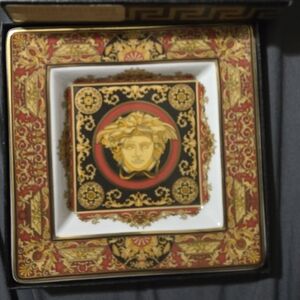 Versace Gold and Red Medusa Square Plate